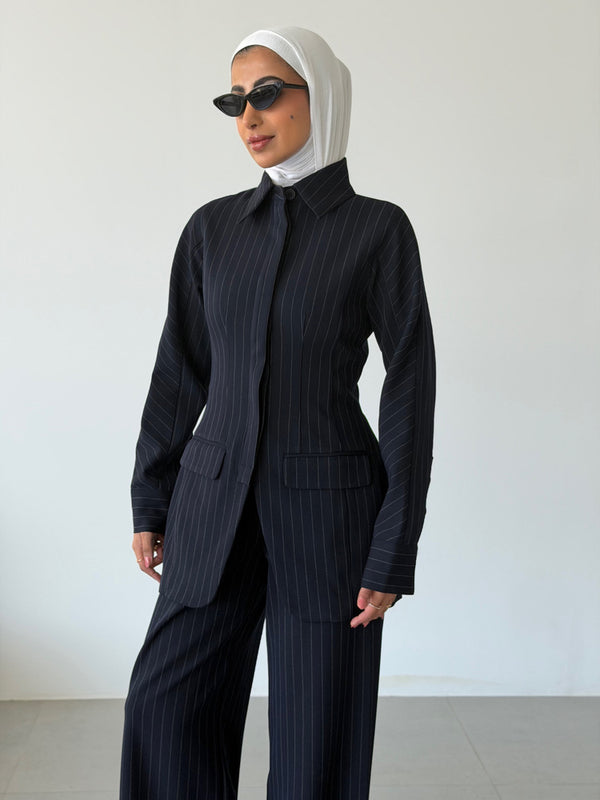Pinstripe Hourglass Blazer Suit