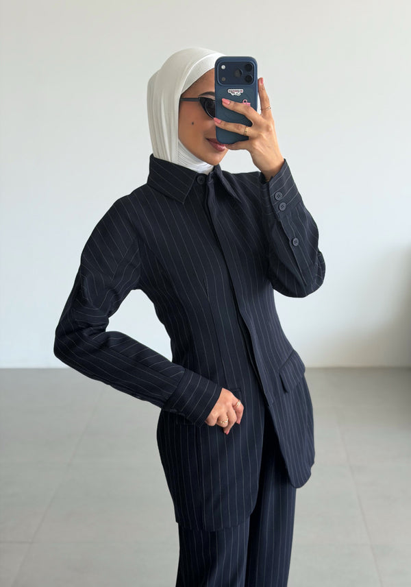 Pinstripe Hourglass Blazer Suit