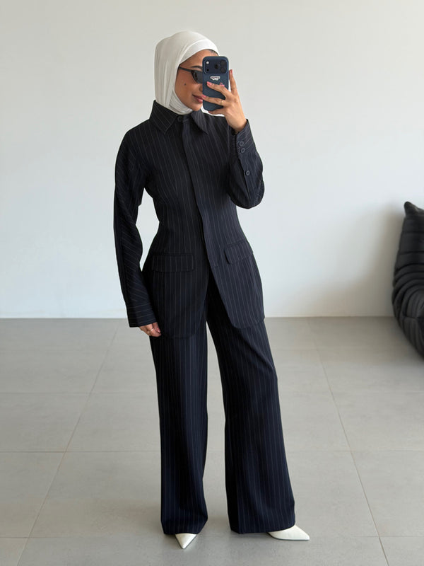 Pinstripe Hourglass Blazer Suit