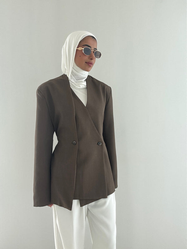 Loose Vneck Belted Blazer