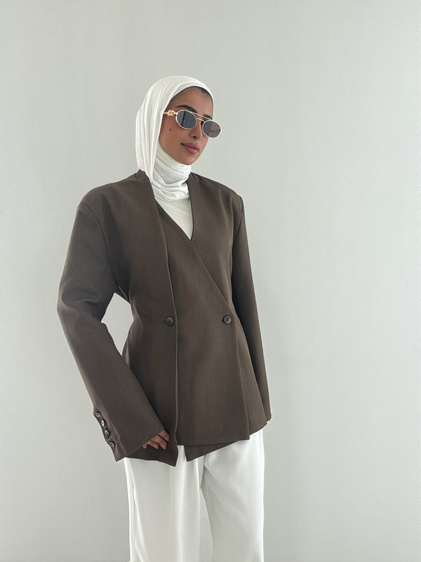 Loose Vneck Belted Blazer