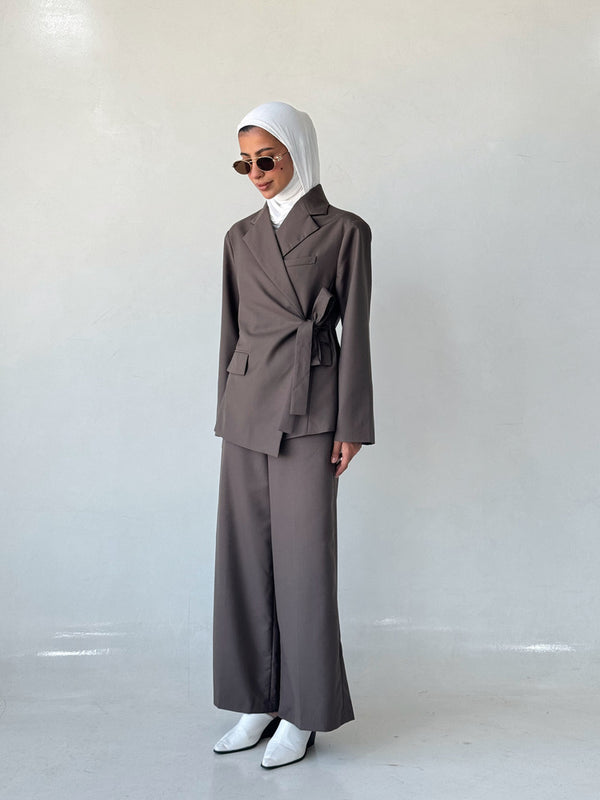 Gathered Waist Side Lace Up Blazer Pants Set X ملابس كاملة / أطقم