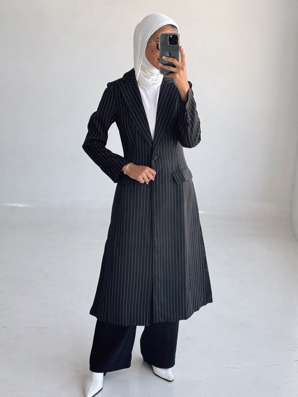 Women Striped Slim Fit Ankle Length Blazer بليزر