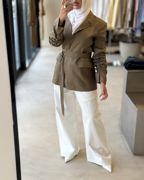 Ruched Sleeves Hollow Shirt