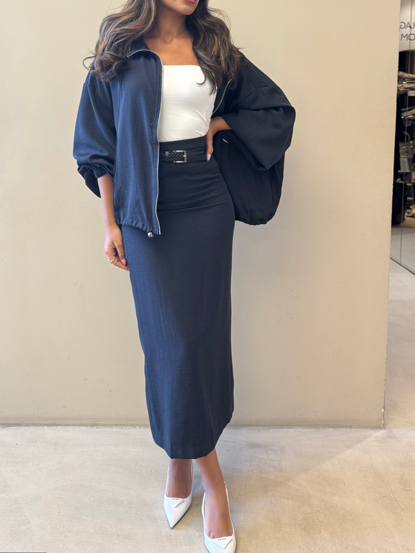 Belted Skirt Set w/ Full Zipper Top