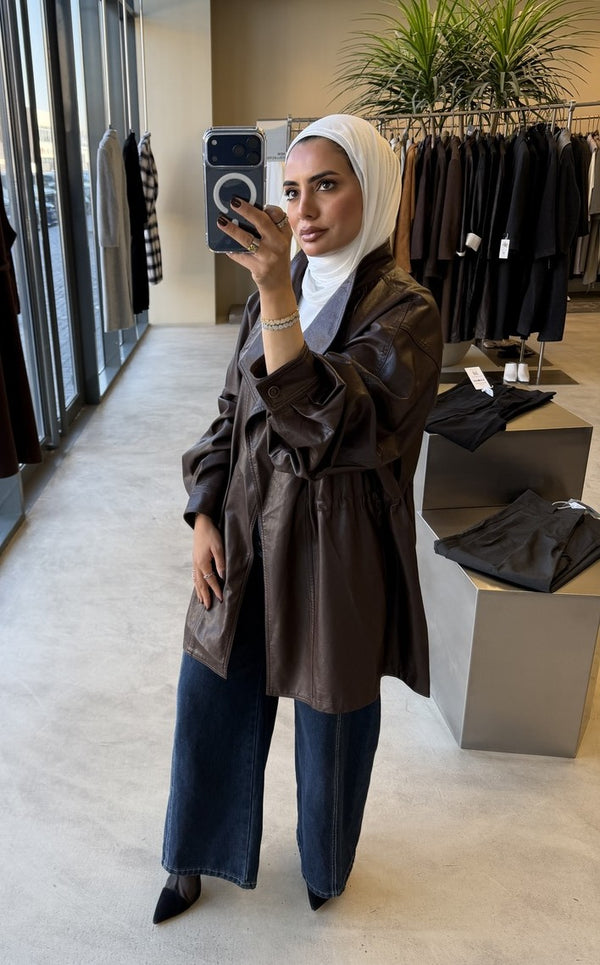 Waist Drawstring Leather Jacket