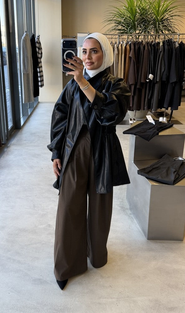 Waist Drawstring Leather Jacket