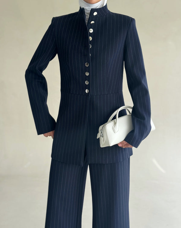 Striped Silver Buttoned Set