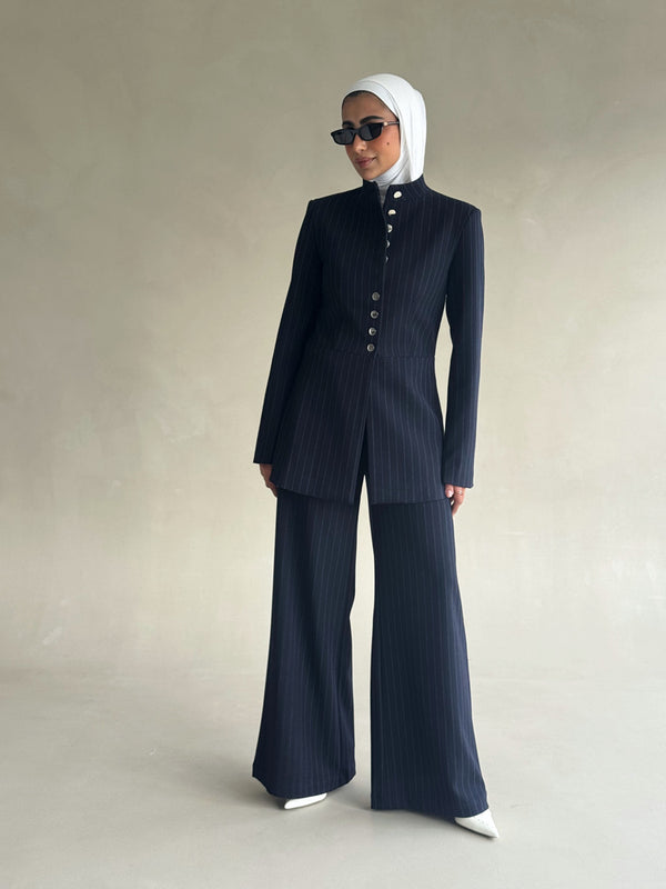 Striped Silver Buttoned Set