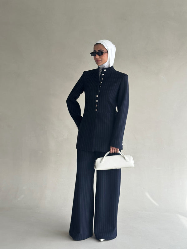 Striped Silver Buttoned Set