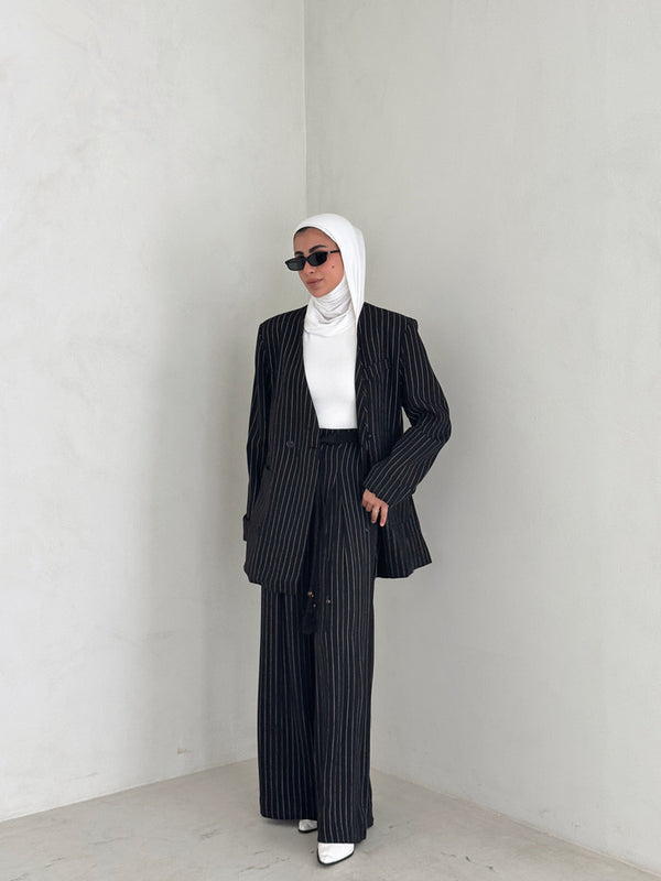 2 Buttons V-neck Striped Sets