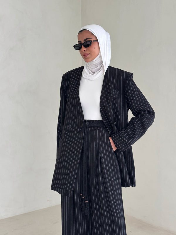 2 Buttons V-neck Striped Sets