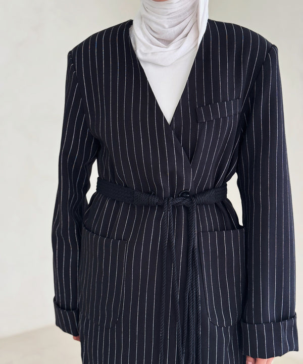 2 Buttons V-neck Striped Sets
