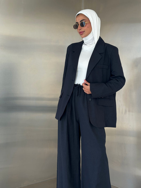 Back Slit Blazer Linen Set