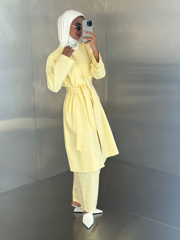 Round Neck Trench + Pants Set