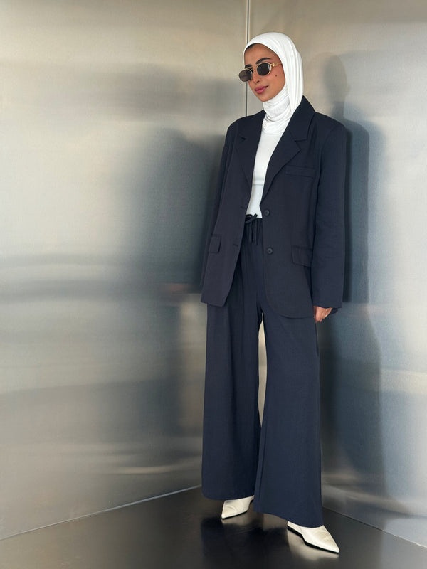 Back Slit Blazer Linen Set