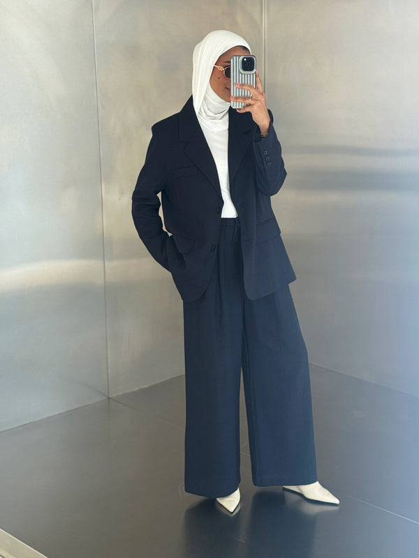 Back Slit Blazer Linen Set