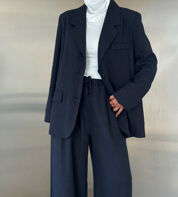 Back Slit Blazer Linen Set