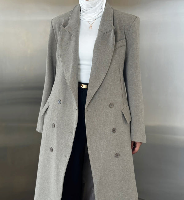 6 Buttons Thick  Waisted Long Blazer