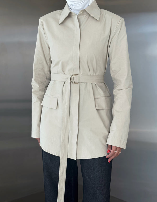 Golden Buckle Belted Shirt