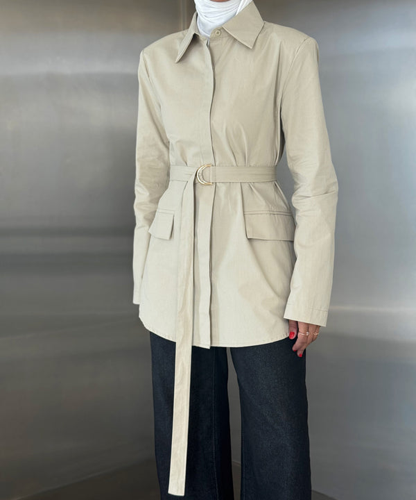 Golden Buckle Belted Shirt