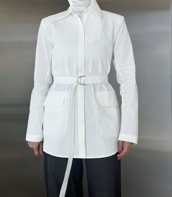 Golden Buckle Belted Shirt