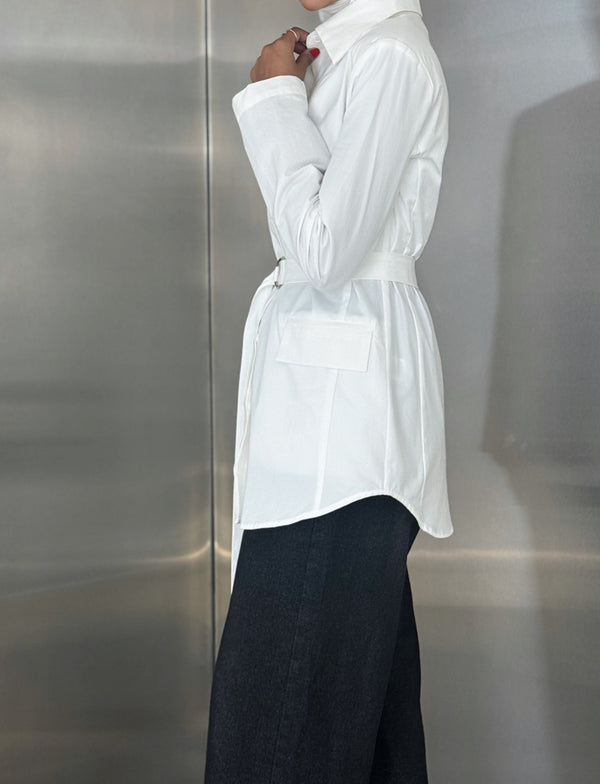 Golden Buckle Belted Shirt