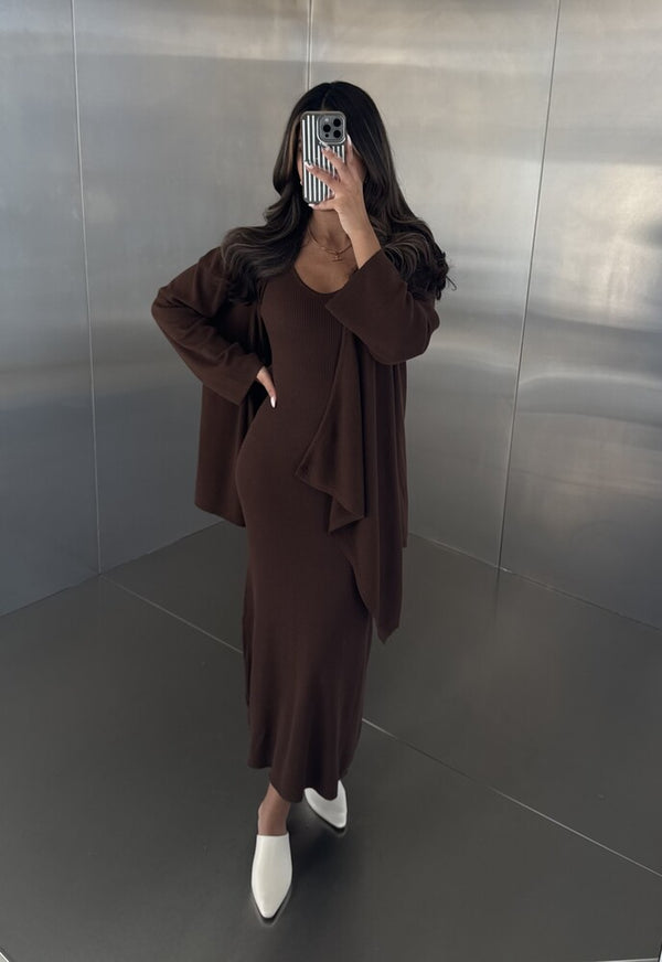 2PC Knitted Cardigan Dress Set