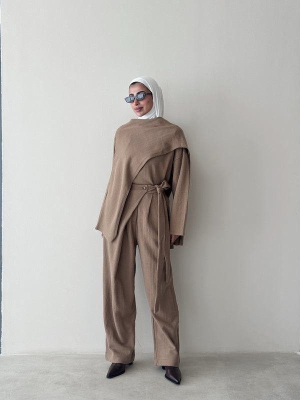 2PC Set Knitted Scarfed Asymmetrical