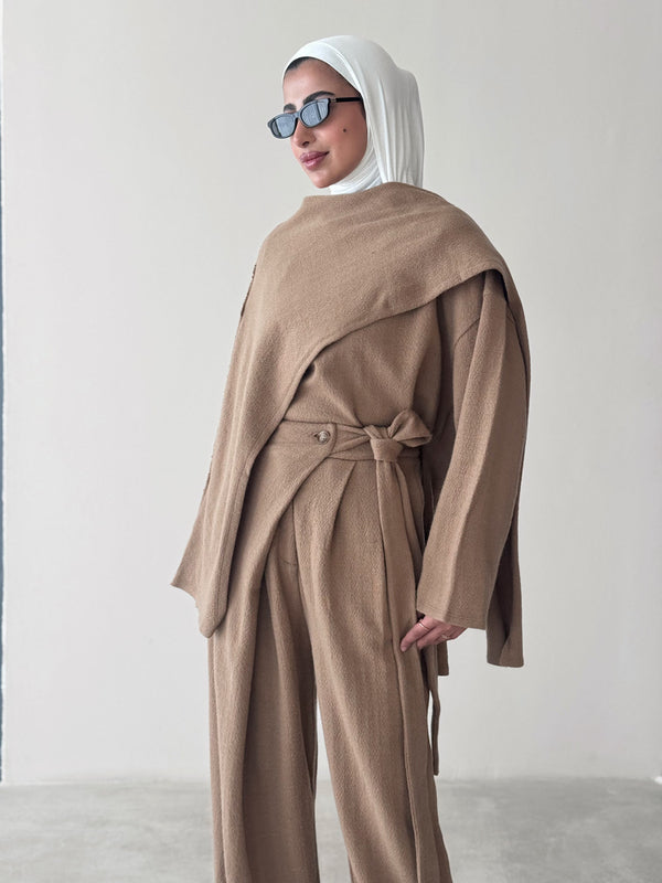 2PC Set Knitted Scarfed Asymmetrical