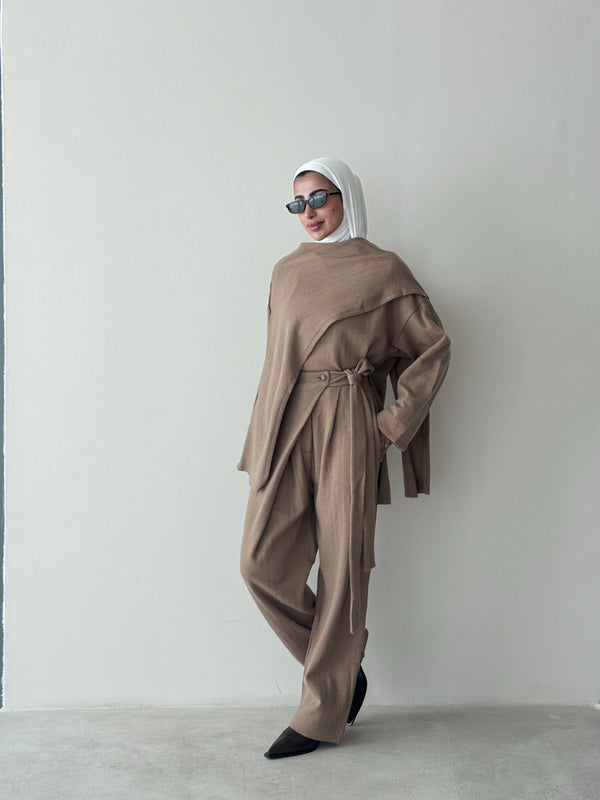 2PC Set Knitted Scarfed Asymmetrical