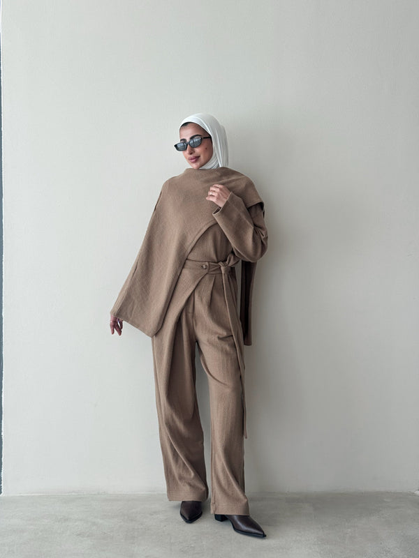 2PC Set Knitted Scarfed Asymmetrical