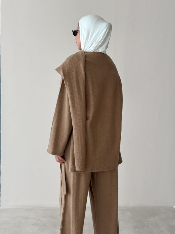 2PC Set Knitted Scarfed Asymmetrical