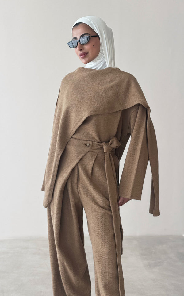 2PC Set Knitted Scarfed Asymmetrical