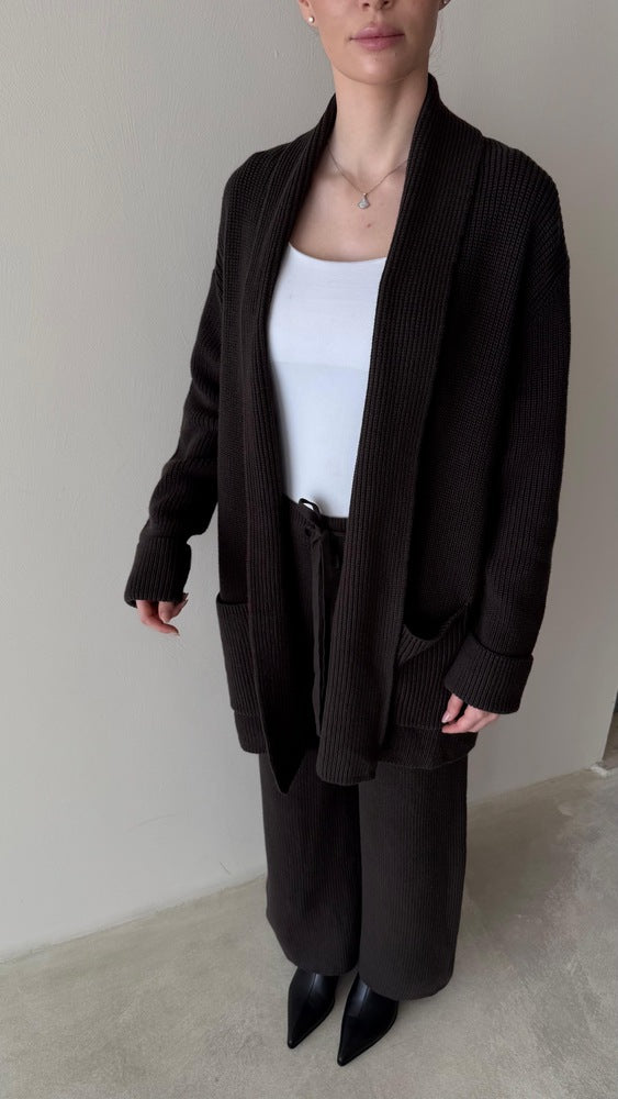 Knitted Mid-length Cardigan 2PC Set