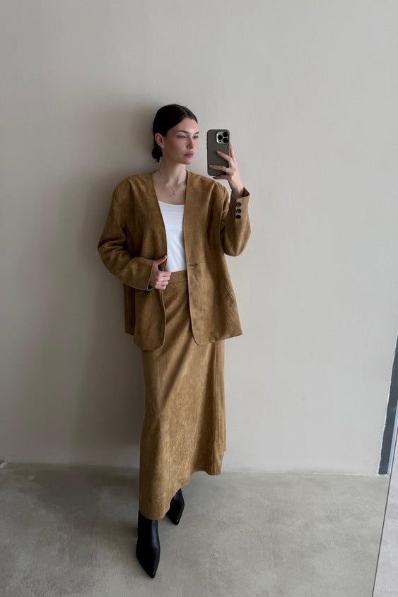 Suede 2PC Skirt Set