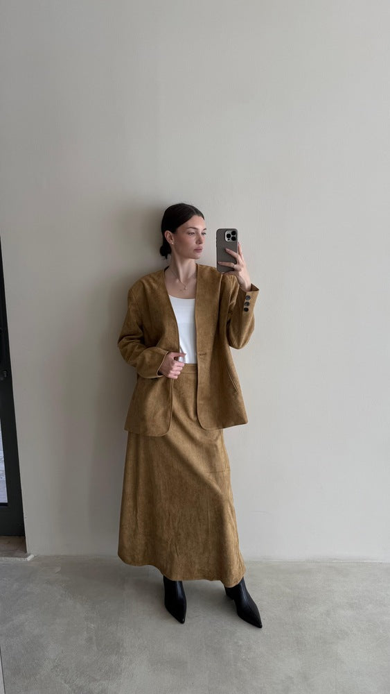Suede 2PC Skirt Set