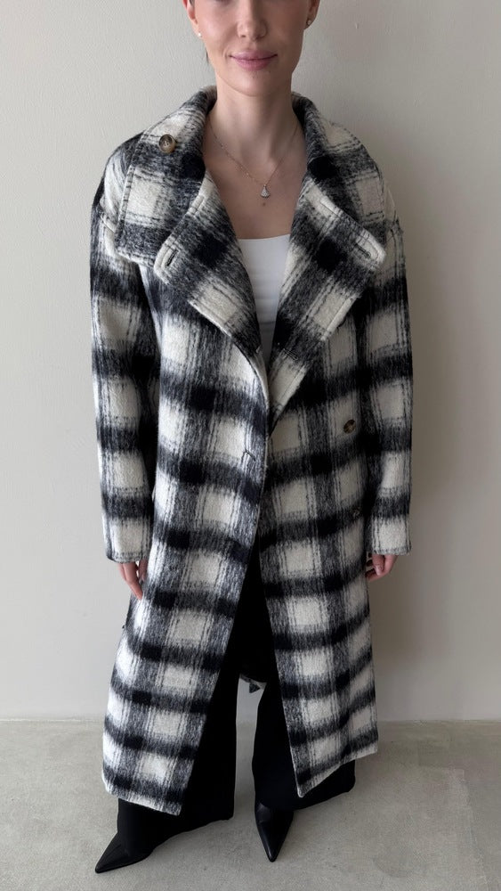 Cashmere Plaid Belted Coat