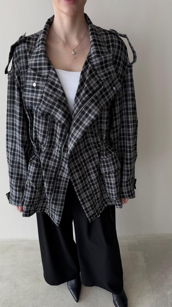 Cinch Waisted Checkered Jacket