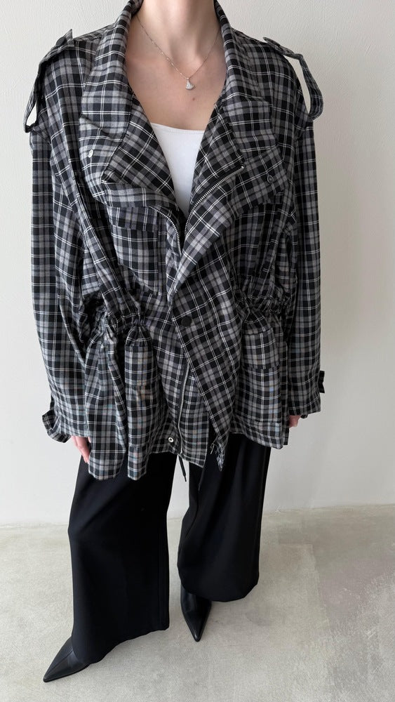 Cinch Waisted Checkered Jacket