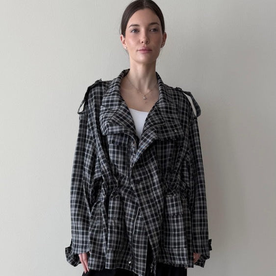 Cinch Waisted Checkered Jacket
