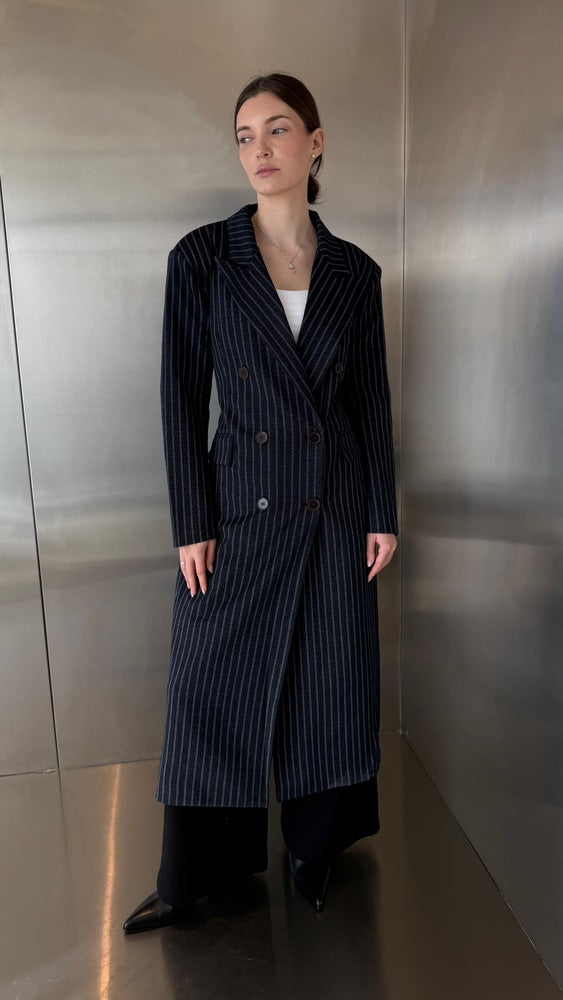 Long Coat Pinstriped w/ Belt