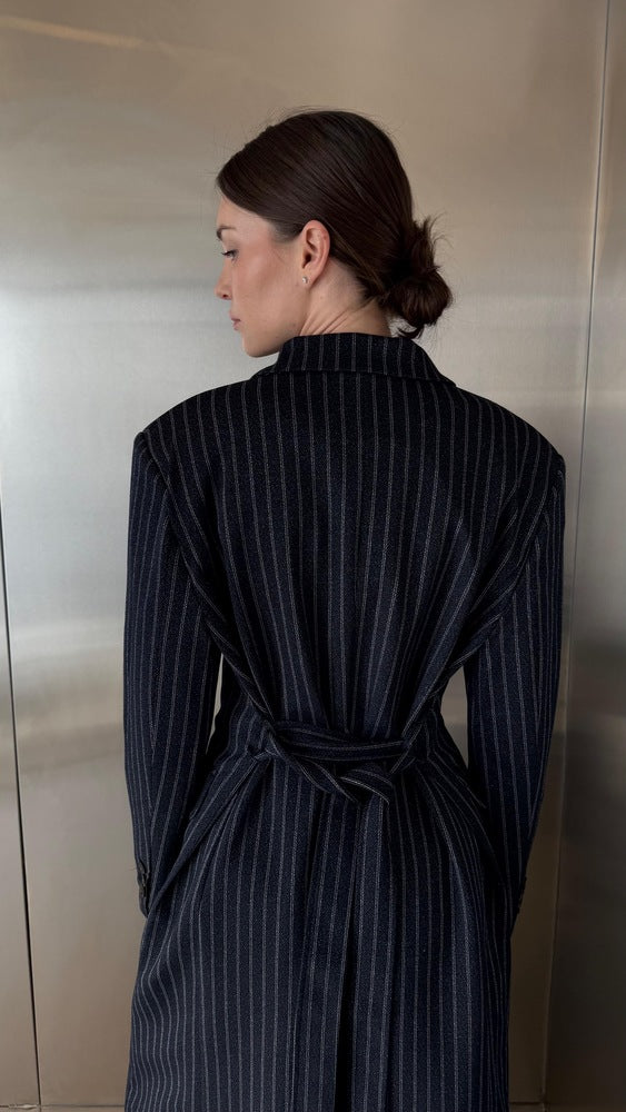 Long Coat Pinstriped w/ Belt