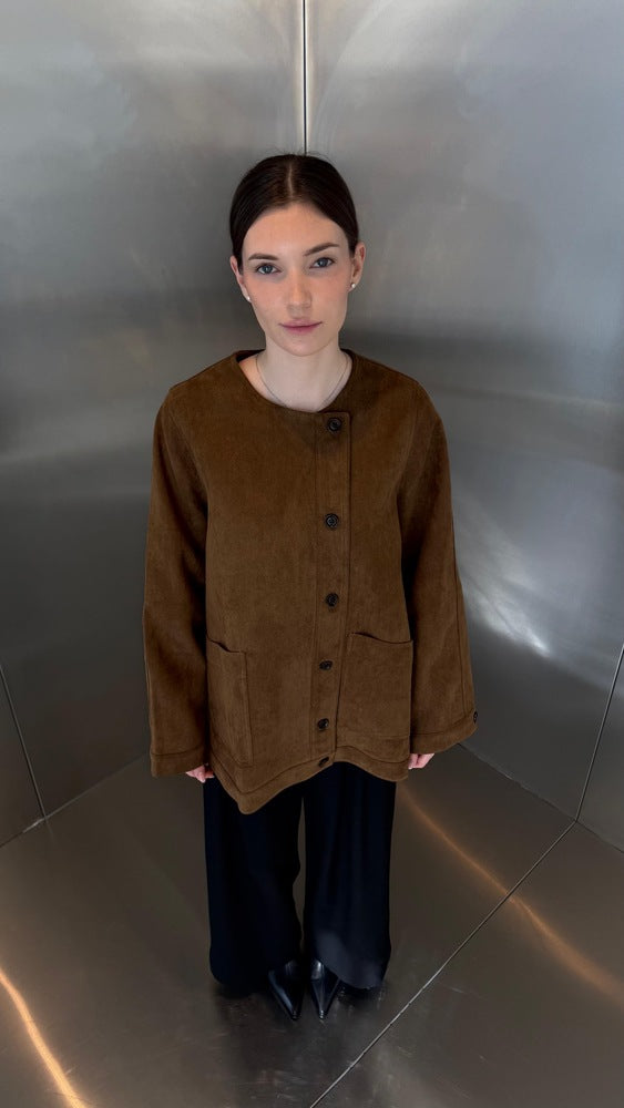 Round Neck Suede Jacket