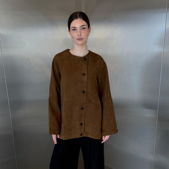 Round Neck Suede Jacket