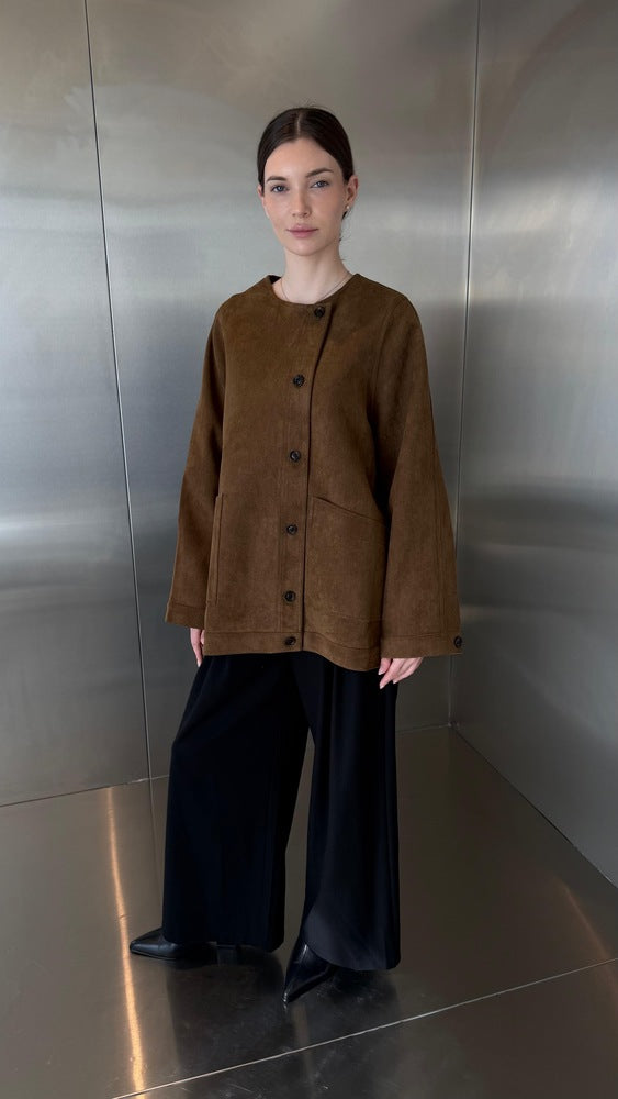 Round Neck Suede Jacket