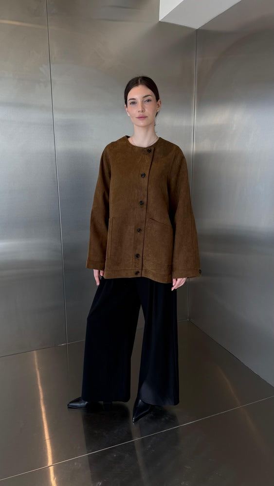 Round Neck Suede Jacket