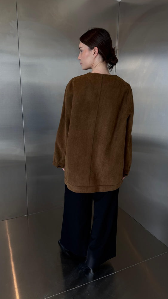 Round Neck Suede Jacket