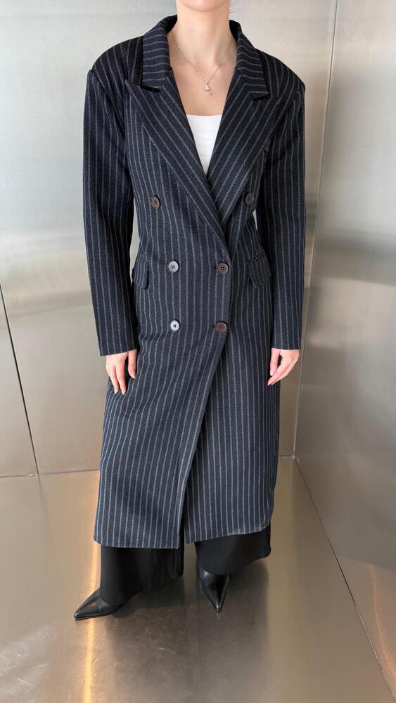 Long Coat Pinstriped w/ Belt