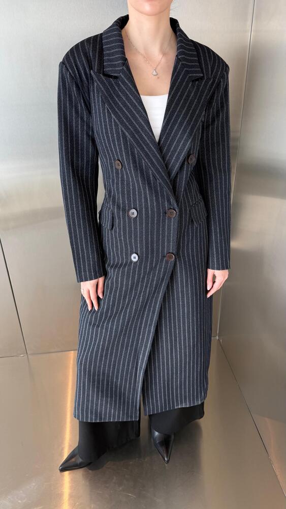 Long Coat Pinstriped w/ Belt